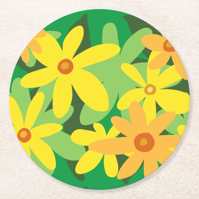 Gelbe Blumen Runder Pappuntersetzer (Vorderseite)