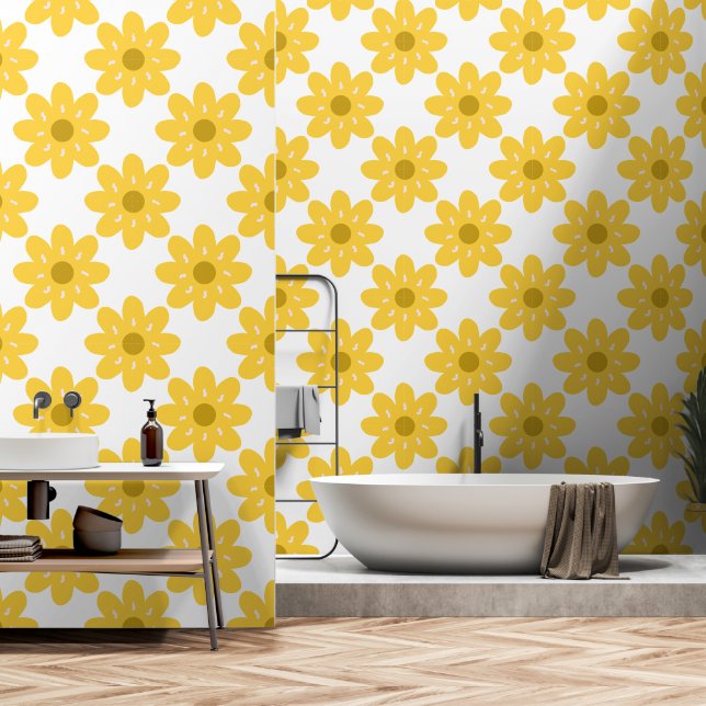 Gelbe Blumen Tapete mit Blumenmuster (Badezimmer)