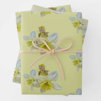 Gelbe Blumen Teddybären Blumen Narzisse Baby Geschenkpapier Set