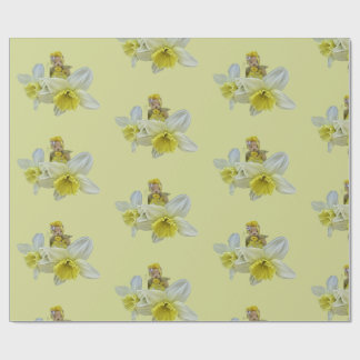 Gelbe Blumen Teddybären floraler Narzisse Baby Geschenkpapier