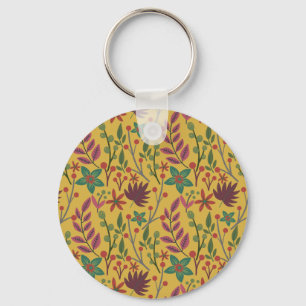 Gelbe Blumen und Blätter mit nahtlosem Blumenmuste Schlüsselanhänger