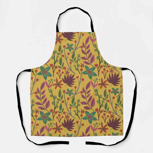 Gelbe Blumen und Blätter mit nahtlosem Blumenmuste Schürze (Vorderseite)