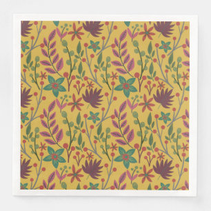 Gelbe Blumen und Blätter mit nahtlosem Blumenmuste Serviette
