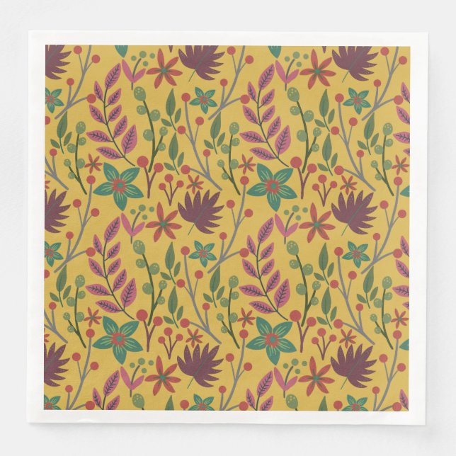 Gelbe Blumen und Blätter mit nahtlosem Blumenmuste Serviette (Vorderseite)