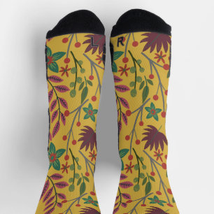 Gelbe Blumen und Blätter mit nahtlosem Blumenmuste Socken