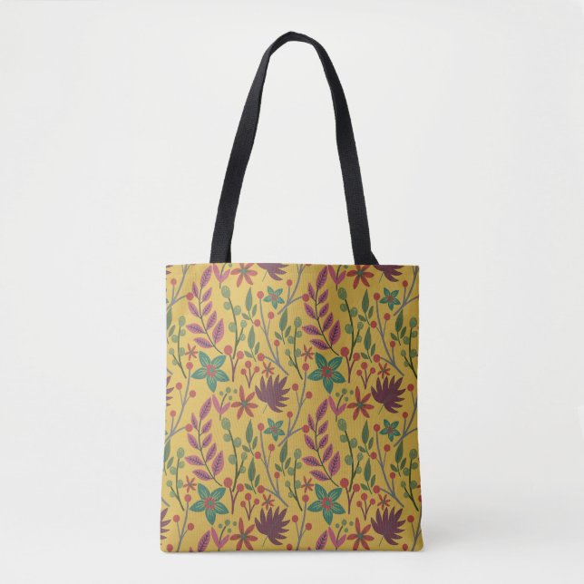Gelbe Blumen und Blätter mit nahtlosem Blumenmuste Tasche (Vorderseite)