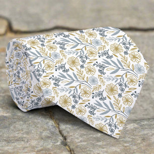 Gelbe Blumen- und Blätter-Muster Chic-Hochzeit Krawatte