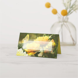 Gelbe Blumen und Butterfly-Hochzeitsstipps-Platzka Platzkarte