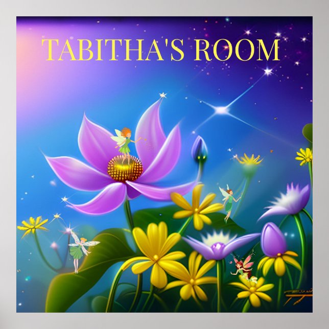 Gelbe Blumen und Feen im Sommer. bearbeitbar Poster (Vorne)