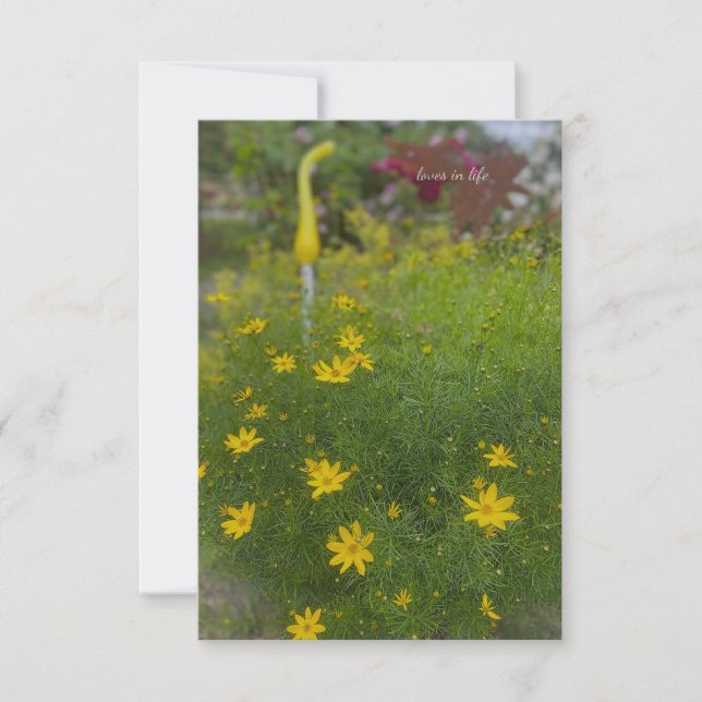 Gelbe Blumen und Gartendekoration Mitteilungskarte (Vorderseite)