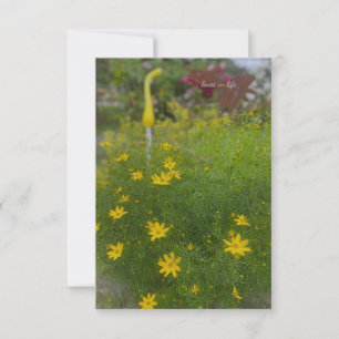 Gelbe Blumen und Gartendekoration Mitteilungskarte