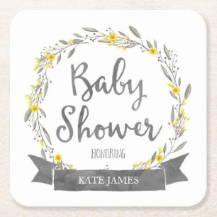 Gelbe Blumen und graue Blätter Kinderdusche Rechteckiger Pappuntersetzer