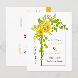 Gelbe Blumen und Hochzeit im Herbst Save the Date Postkarte