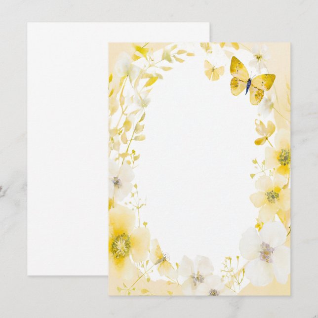 Gelbe Blumen und Schmetterlinge, Blanche Einladung (Vorne/Hinten)