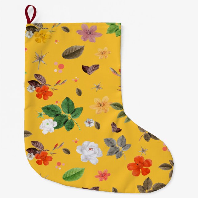 Gelbe Blumen und weiße Rosen 10 Großer Weihnachtsstrumpf (Vorderseite)