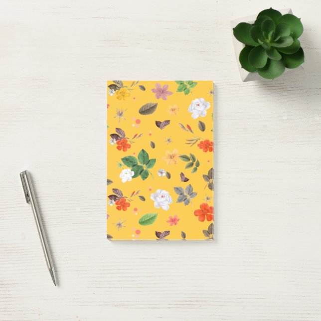Gelbe Blumen und weiße Rosen 10 Post-it Klebezettel (Büro)