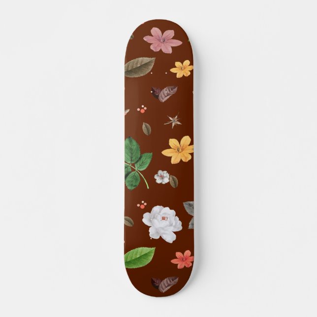 Gelbe Blumen und weiße Rosen 12 Skateboard (Vorne)