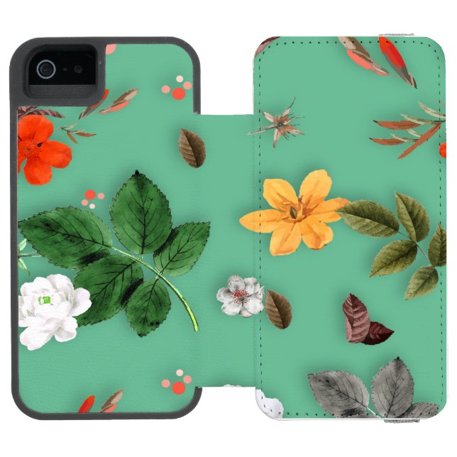 Gelbe Blumen und weiße Rosen 14 Incipio iPhone Geldbeutel-Hülle (Folio Geöffnet)