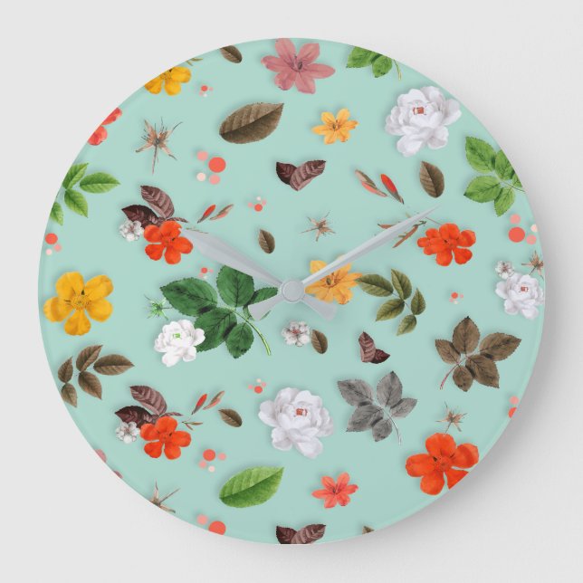 Gelbe Blumen und weiße Rosen 22 Große Wanduhr (Vorderseite)