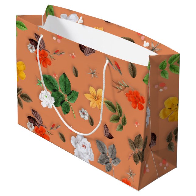 Gelbe Blumen und weiße Rosen 25 Große Geschenktüte (Rückseite Schrägansicht)