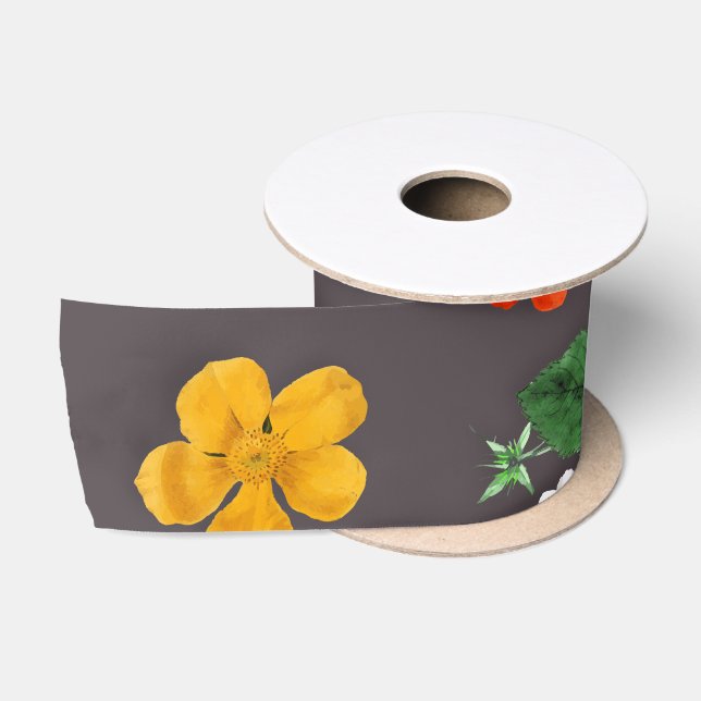 Gelbe Blumen und weiße Rosen 26 Satinband (Spule)