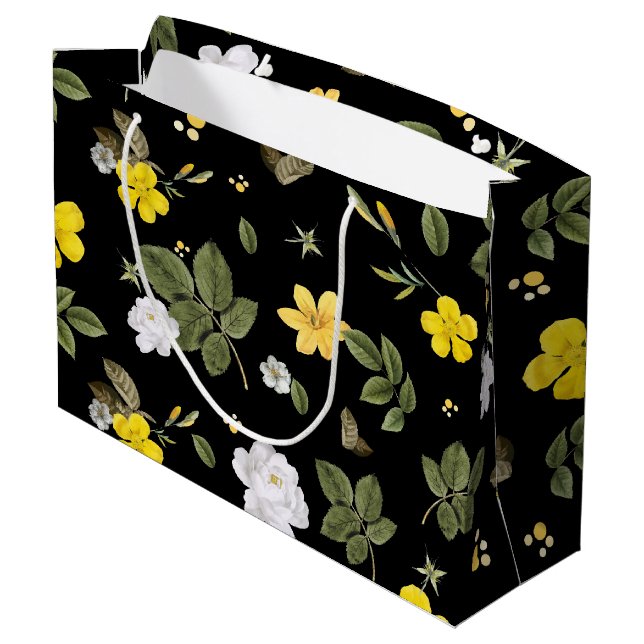Gelbe Blumen und Weiße Rosen 2 Große Geschenktüte (Rückseite Schrägansicht)