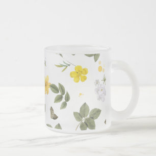 Gelbe Blumen und Weiße Rosen 3 Mattglastasse
