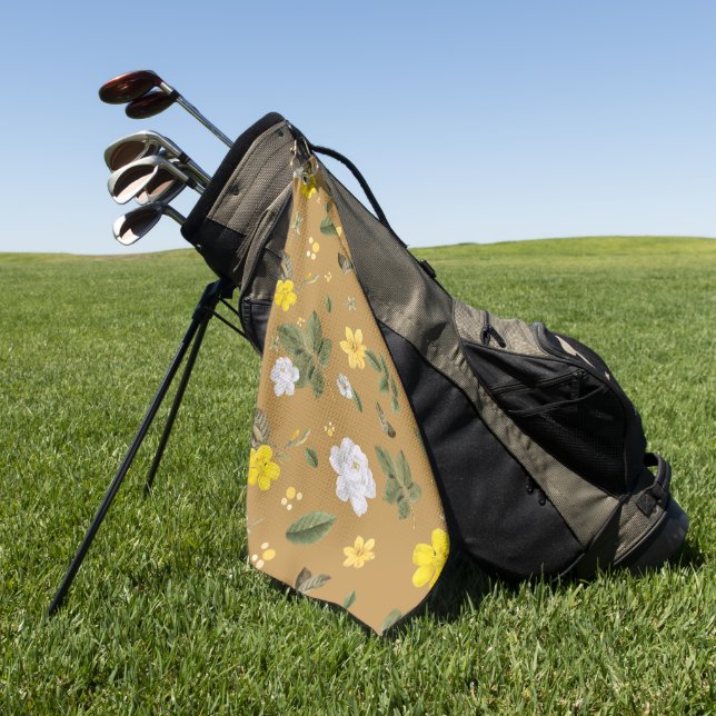 Gelbe Blumen und Weiße Rosen 4 Golfhandtuch (Gras)