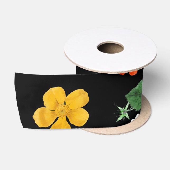 Gelbe Blumen und Weiße Rosen 8 Satinband (Spule)