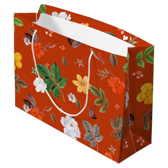 Gelbe Blumen und Weiße Rosen 9 Große Geschenktüte (Rückseite Schrägansicht)
