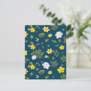 Gelbe Blumen und weiße Rosen Postkarte