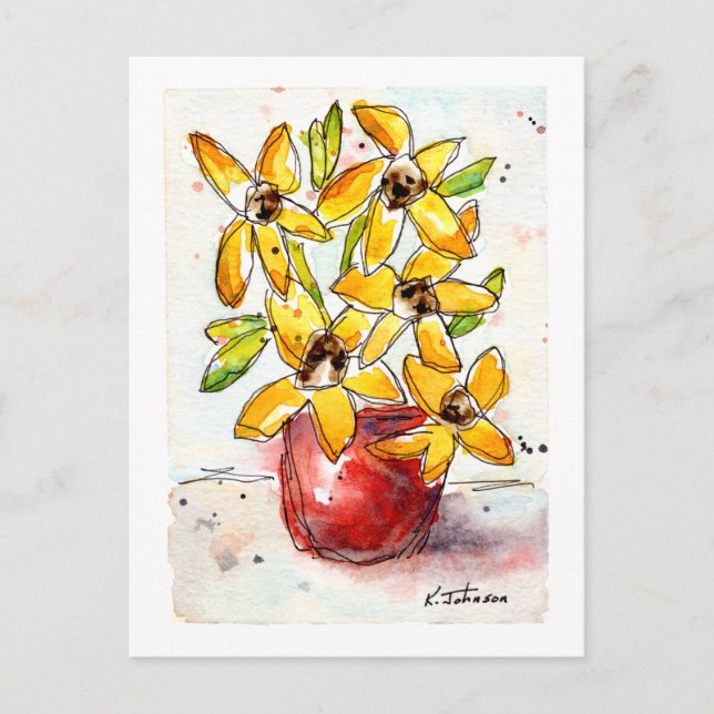 Gelbe Blumen Wasserfarben-Postkarte Postkarte (Vorderseite)