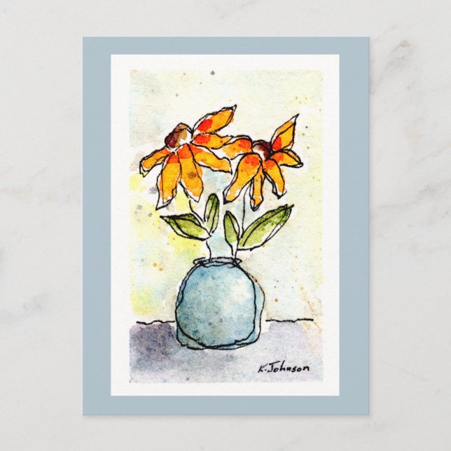 Gelbe Blumen Wasserfarben-Postkarte Postkarte (Vorderseite)