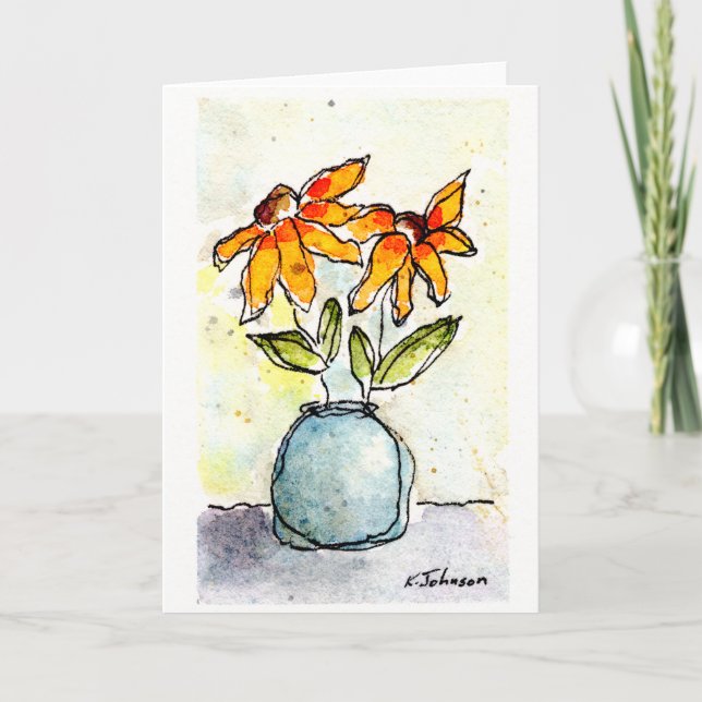 Gelbe Blumen Wasserfarbenkarte Karte (Vorderseite)
