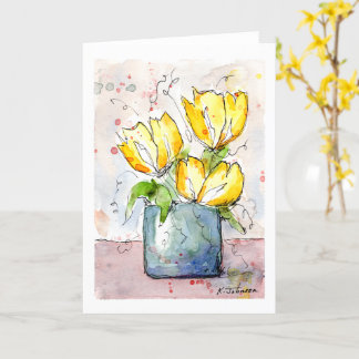Gelbe Blumen Wasserfarbenkarte Karte