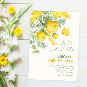 Gelbe Blumen-Zweig-Babyparty Einladung