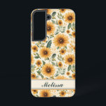 Gelbe Blumenblumen Samsung Galaxy Hülle<br><div class="desc">Ein schöner Sommer Sonnenblume Blumen gemusterten Handy Gehäuse. Ein hübsches,  nahtloses Muster-Design aus Aquarellblumen und grünem blauem Blattwerk. Fügen Sie einen Namen oder eine Initiale hinzu,  um dies zu einem persönlichen und einzigartigen Element zu machen.</div>
