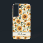 Gelbe Blumenblumen Samsung Galaxy Hülle<br><div class="desc">Ein schöner Sommer Sonnenblume Blumen gemusterten Handy Gehäuse. Ein hübsches, nahtloses Muster-Design aus Aquarellblumen und grünem blauem Blattwerk. Fügen Sie einen Namen oder eine Initiale hinzu, um dies zu einem persönlichen und einzigartigen Element zu machen.</div>