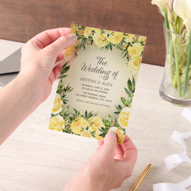 Gelbe Blumengrün Goldmedaille Glitzer Vellum Weddi (Handgehalten)