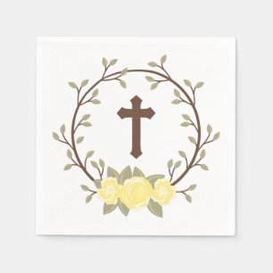 Gelbe BlumenKranz-Kreuz-Taufe-Taufe Serviette
