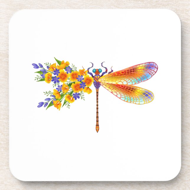 Gelbe Blumenlibelle Getränkeuntersetzer (Vorderseite)