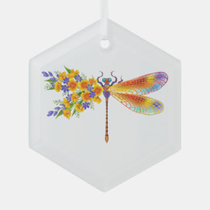 Gelbe Blumenlibelle Ornament Aus Glas