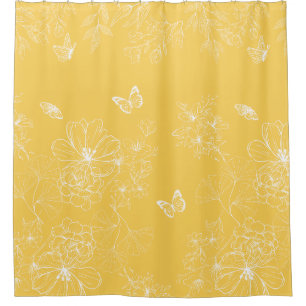 Gelbe Blumenmuster, blumenreich, Minimalistisch Duschvorhang