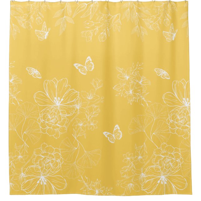 Gelbe Blumenmuster, blumenreich, Minimalistisch Duschvorhang (Vorderseite)