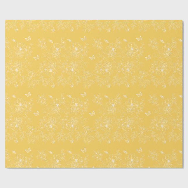 Gelbe Blumenmuster, blumenreich, Minimalistisch Geschenkpapier (Flach)