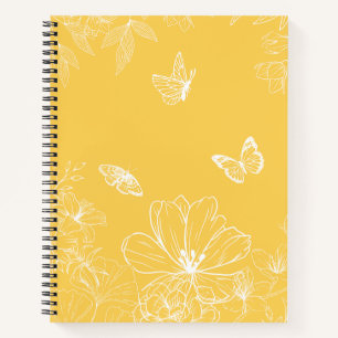 Gelbe Blumenmuster, blumenreich, Minimalistisch Notizbuch