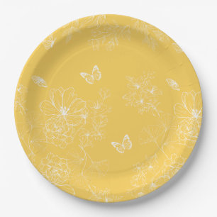 Gelbe Blumenmuster, blumenreich, Minimalistisch Pappteller