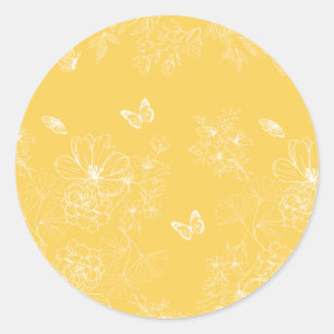 Gelbe Blumenmuster, blumenreich, Minimalistisch Runder Aufkleber