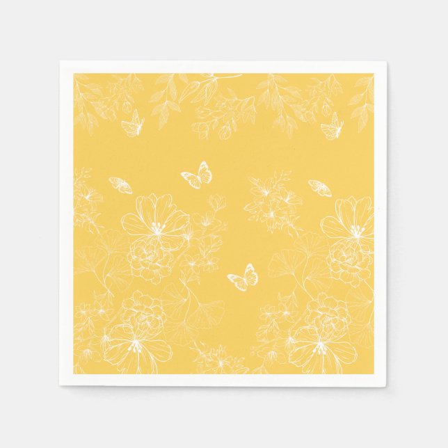 Gelbe Blumenmuster, blumenreich, Minimalistisch Serviette (Vorderseite)