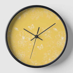 Gelbe Blumenmuster, blumenreich, Minimalistisch Uhr